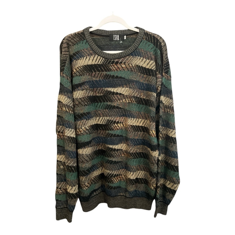 Vintage TSR USA Knit Sweater XLT USA 90s Abstract Earth Grandpa Retro Streetwear